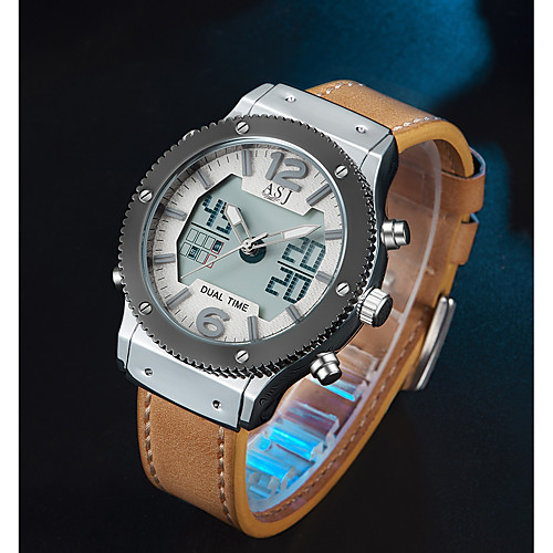 

ASJ Men's Sport Watch Digital Watch Japanese Japanese Quartz Genuine Leather Black / Brown 100 m Alarm Casual Watch Analog - Digital Casual Fashion - Black Brown Two Years Battery Life