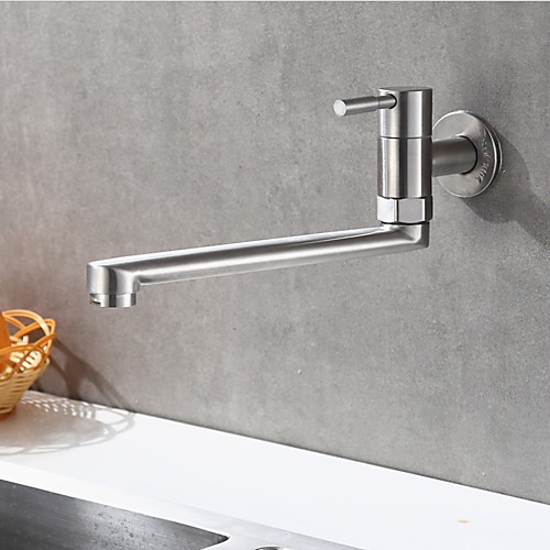 

Wall Mounted Stainless Steel Kitchen Faucet,Silvery Single Handle One Hole Standard Spout Rotatable Contemporary Kitchen Taps with Cold Water Only