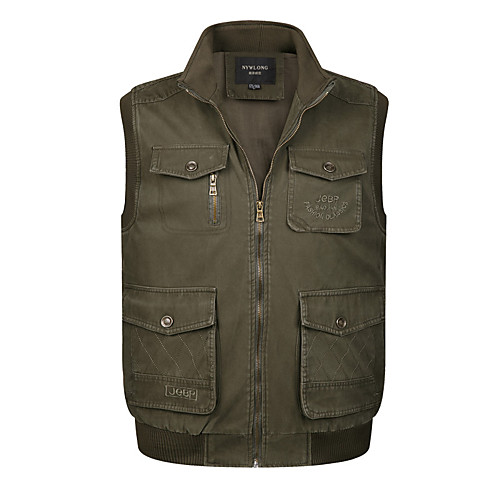 

Men's Hiking Vest / Gilet Fishing Vest Outdoor Solid Color Lightweight Windproof Breathable Quick Dry Top Cotton Single Slider Hunting Fishing Climbing Army Green Khaki