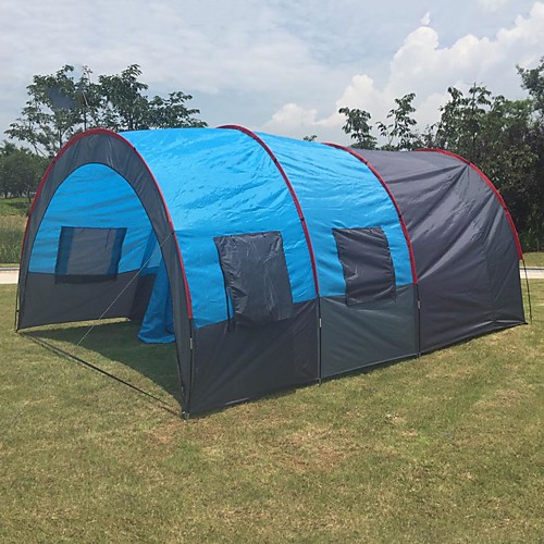 

7 person Family Tent Outdoor Windproof, Warm, Ultra Light (UL) Single Layered Poled Tunnel Camping Tent Two Rooms 1000-1500 mm for Fishing Beach Camping PU Leather, Fiberglass, Polyester 480310210