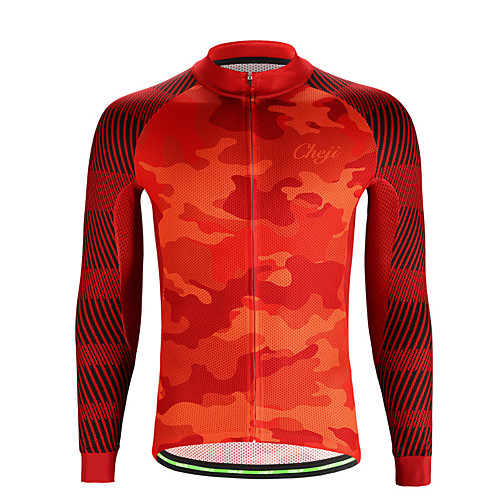 

cheji Men's Long Sleeve Cycling Jersey Winter Elastane Red Bike Jersey Top Mountain Bike MTB Road Bike Cycling Quick Dry Sports Clothing Apparel / Micro-elastic / YKK Zipper