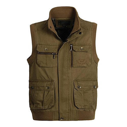 

Men's Hiking Vest / Gilet Fishing Vest Outdoor Lightweight Breathable Wear Resistance Multi Pocket Vest / Gilet Top Cotton Single Slider Hunting Fishing Hiking Army Green / Khaki