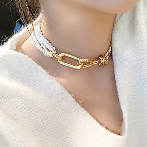 

Women's White Choker Necklace Classic Trendy Imitation Pearl Chrome Gold 35 cm Necklace Jewelry 1pc For Street Club