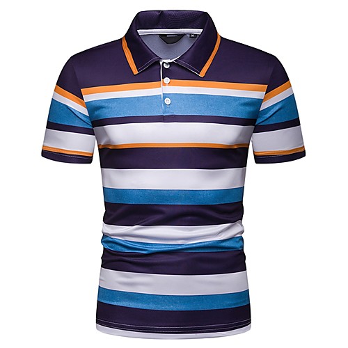 

Men's Polo Striped Short Sleeve Daily Tops Blue Brown Gray