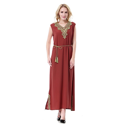 

Women's Abaya Midi Dress Black Blue Brown Sleeveless Solid Colored Split Summer V Neck S M L XL XXL 3XL