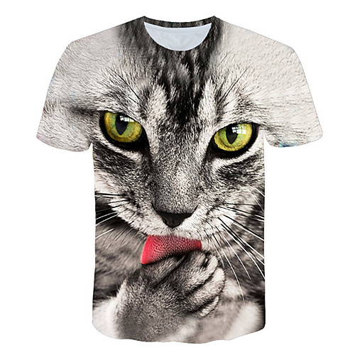 

Men's 3D Graphic Cat Print T-shirt Basic Street chic Daily Weekend Round Neck White / Short Sleeve / Animal