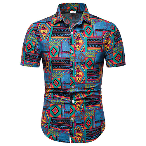 

Men's Print Shirt - Linen Business Street chic Club Weekend Classic Collar Rainbow / Short Sleeve