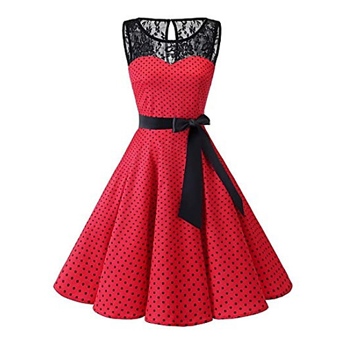 

Women's Plus Size A Line Dress - Sleeveless Polka Dot Lace 1950s Daily White Black Red S M L XL XXL XXXL XXXXL XXXXXL / Sexy