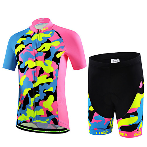 

cheji Boys' Girls' Short Sleeve Cycling Jersey with Shorts - Kid's PinkGreen Green / Yellow Bike Bib Shorts Clothing Suit Breathable Quick Dry Sports Lycra Mountain Bike MTB Road Bike Cycling