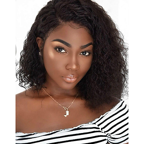 

Remy Human Hair Lace Front Wig Deep Parting style Brazilian Hair Loose Curl Natural Wig 130% Density with Baby Hair Natural Hairline with Clip Glueless With Bleached Knots Women's Medium Length Human
