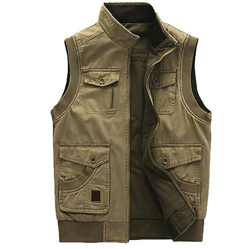 

Men's Hiking Vest / Gilet Fishing Vest Outdoor Solid Color Lightweight UV Resistant Breathable Quick Dry Top Cotton Single Slider Hunting Fishing Climbing Army Green Khaki
