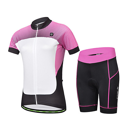 

cheji Women's Short Sleeve Cycling Jersey with Shorts Black / White Dots Bike Clothing Suit Breathable Sports Lycra Dots Mountain Bike MTB Road Bike Cycling Clothing Apparel / Racing / YKK Zipper