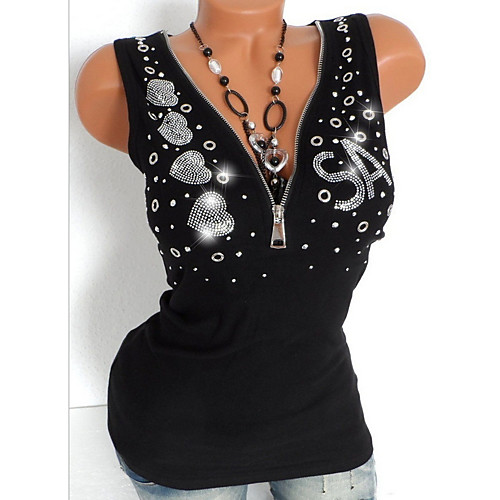

Women's Solid Colored Heart Hole Glitter T-shirt Street chic Daily V Neck White / Black / Blushing Pink