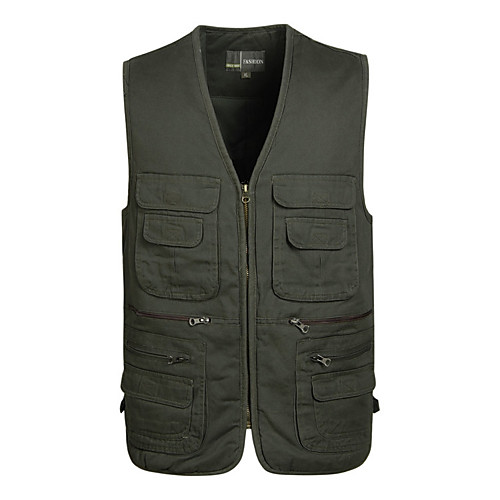 

Men's Hiking Vest / Gilet Fishing Vest Outdoor Solid Color Lightweight Windproof Breathable Quick Dry Top Cotton Single Slider Hunting Fishing Climbing White Grey Green