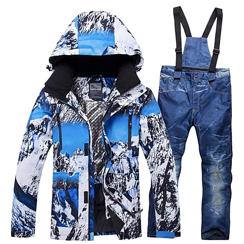 

RIVIYELE Men's Ski Jacket with Pants Winter Sports Windproof Warm Breathability Cotton POLY Denim Clothing Suit Ski Wear