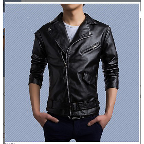

Men's Jackets Solid Color Punk & Gothic Fall Peaked Lapel Jacket Regular Weekend Long Sleeve Leatherette Coat Tops Black