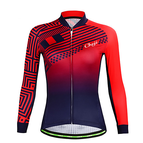 

cheji Women's Long Sleeve Cycling Jersey Winter Fleece RedBlue Bike Jersey Top Mountain Bike MTB Road Bike Cycling Breathable Sports Clothing Apparel