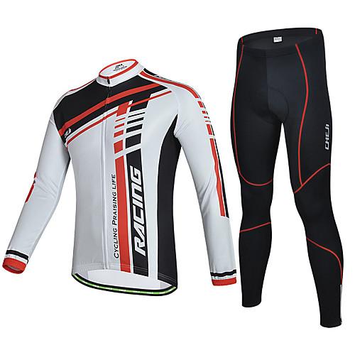 

cheji Men's Long Sleeve Cycling Jersey with Tights Red and White Grey Black / Yellow Bike Clothing Suit Quick Dry Sports Solid Colored Mountain Bike MTB Road Bike Cycling Clothing Apparel