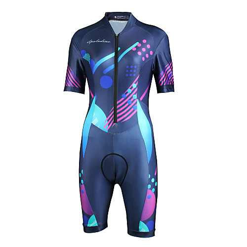 

ILPALADINO Women's Short Sleeve Triathlon Tri Suit Purple Bike Coverall Breathable Quick Dry Ultraviolet Resistant Sports Elastane Clothing Apparel