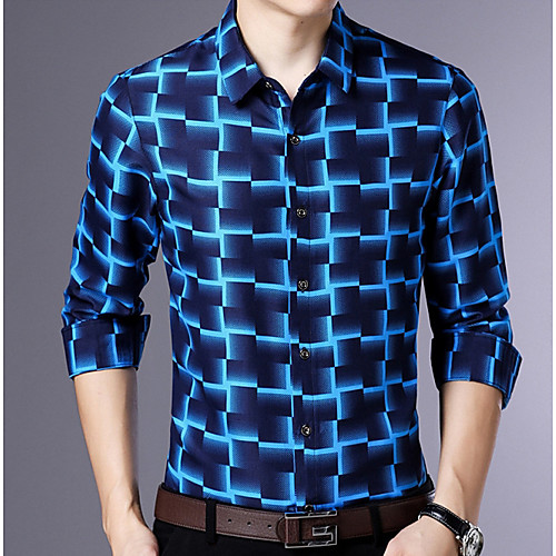 

Men's Color Block Slim Shirt Daily White / Blue / Light Blue / Long Sleeve