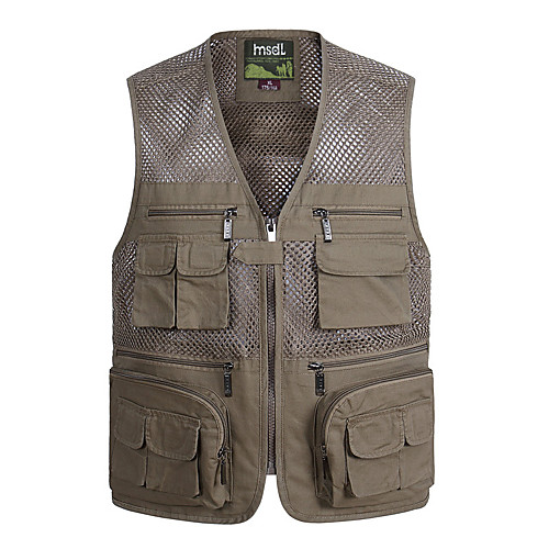 

Men's Hiking Vest / Gilet Fishing Vest Winter Outdoor Solid Color Lightweight Breathable Quick Dry Fast Dry Top Mesh Single Slider Hunting Fishing Climbing Army Green Khaki