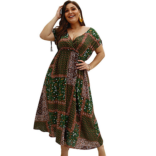 

Women's Chiffon Dress - Short Sleeve V Neck Daily Loose Wine Army Green Royal Blue XL XXL XXXL XXXXL / Sexy