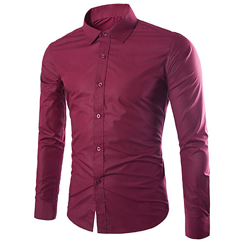 

Men's Solid Colored Slim Shirt - Cotton Business Basic Daily Going out Work Classic Collar Wine / White / Black / Purple / Blushing Pink / Light gray / Navy Blue / Light Blue / Fall / Long Sleeve