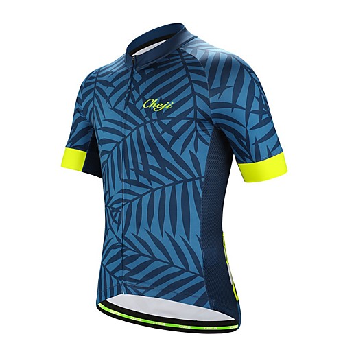 

cheji Men's Short Sleeve Cycling Jersey Dark Blue Patchwork Bike Jersey Top Mountain Bike MTB Road Bike Cycling Breathable Sports Clothing Apparel