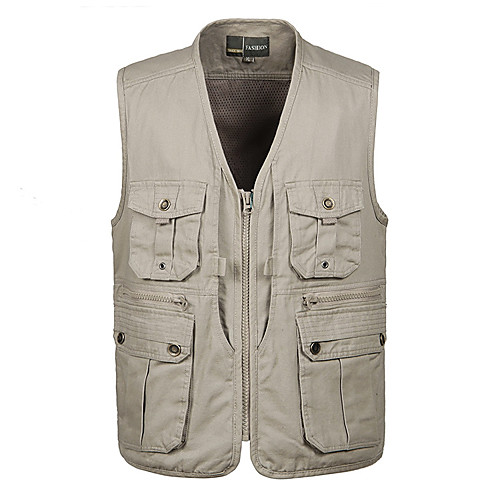 

Men's Hiking Vest / Gilet Fishing Vest Outdoor Solid Color Lightweight Windproof Breathable Quick Dry Jacket Top Cotton Full Length Visible Zipper Hunting Fishing Climbing Dark Green Khaki Light Green