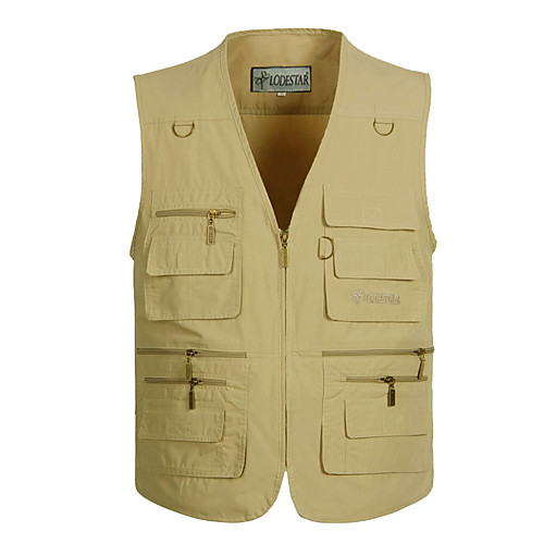 

Men's Hiking Vest / Gilet Fishing Vest Outdoor Solid Color Lightweight Breathable Quick Dry Sweat-wicking Jacket Top Cotton Single Slider Hunting Fishing Hiking Khaki Green Coffee