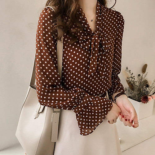 

2020 Hot Sale Shirts Women's Basic Plus Size Shirt - Polka Dot Camisas Mujer Chemise Femme / Geometric V Neck Brown XXL