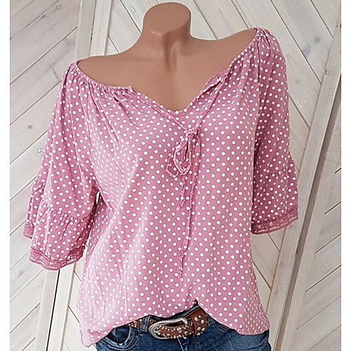 

Women's Daily Street chic Plus Size Blouse - Polka Dot Print V Neck Red XXXL / Spring