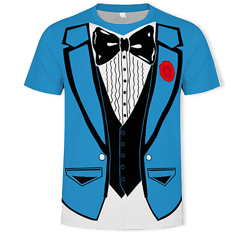 

Men's T shirt Graphic Simulation Print Short Sleeve Daily Wear Tops Basic Streetwear Blue
