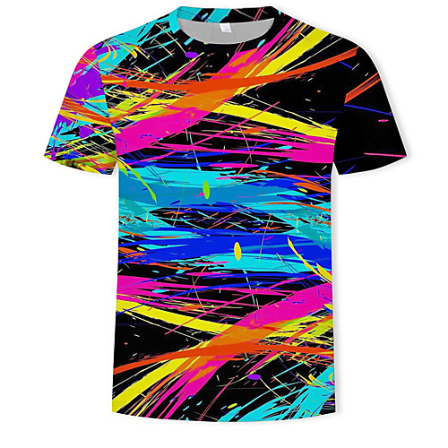 

Men's 3D Rainbow Print T-shirt Basic Street chic Daily Wear Round Neck Rainbow / Summer / Short Sleeve