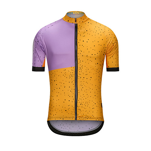 

Men's Short Sleeve Cycling Jersey Yellow Dot Patchwork Bike Jersey Top Sports Clothing Apparel / High Elasticity