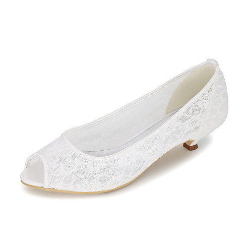 

Women's Wedding Shoes Kitten Heel Peep Toe Sweet Wedding Party & Evening Satin Mesh Solid Colored Summer White Black Red