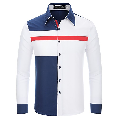

Men's Shirt Color Block Patchwork Tops White Navy Blue