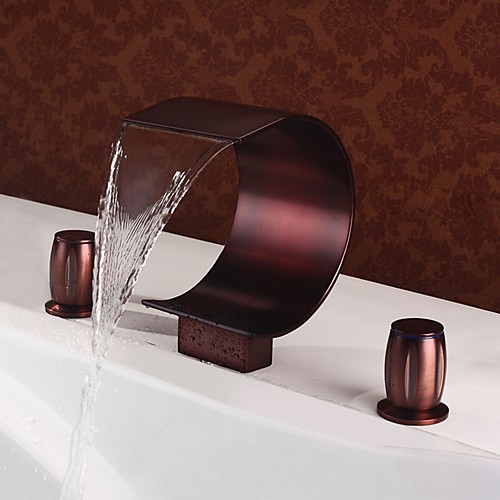 

Bathroom Sink Faucet - Waterfall Oil-rubbed Bronze Widespread Two Handles Three HolesBath Taps / Brass