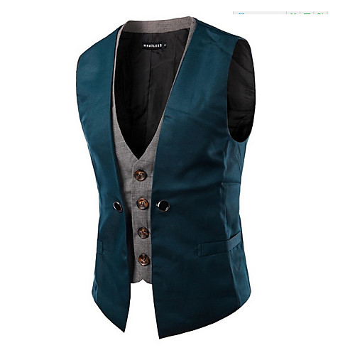 

Men's Vest, Solid Colored V Neck Polyester Black / White / Red