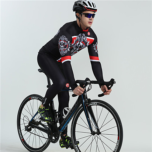 

BOESTALK Men's Long Sleeve Cycling Jersey with Bib Tights Winter Fleece White Black Skull Bone Bike Fleece Lining Breathable Quick Dry Back Pocket Sports Classic Mountain Bike MTB Road Bike Cycling