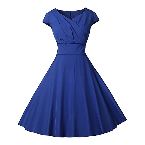 

Women's Red Royal Blue Dress 1950s Vintage A Line Solid Colored V Neck Wrap S M / Belt Not Included