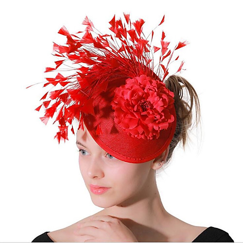 

Women's Ladies Tiaras Fascinators For Wedding Party / Evening Prom Oversized Princess Feather Fabric Red