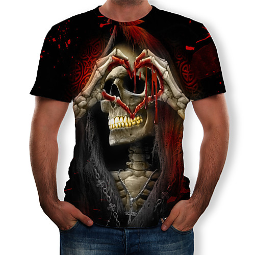 

Men's Plus Size Graphic Skull Print T-shirt Street chic Exaggerated Daily Holiday Round Neck Red / Summer / Short Sleeve