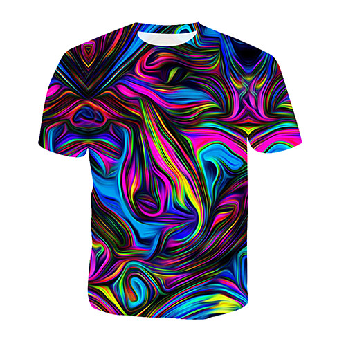 

Men's Abstract Graphic T-shirt Print Short Sleeve Daily Tops Round Neck Blue Red Gold / Summer