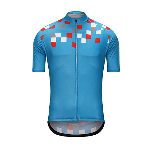 

Men's Short Sleeve Cycling Jersey Blue Plaid / Checkered Bike Jersey Top Sports Clothing Apparel / High Elasticity