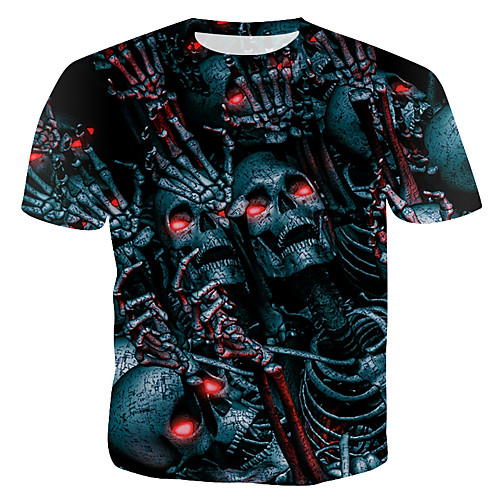 

Men's Skull Print T-shirt - Cotton Dailywear Holiday Round Neck Rainbow / Short Sleeve