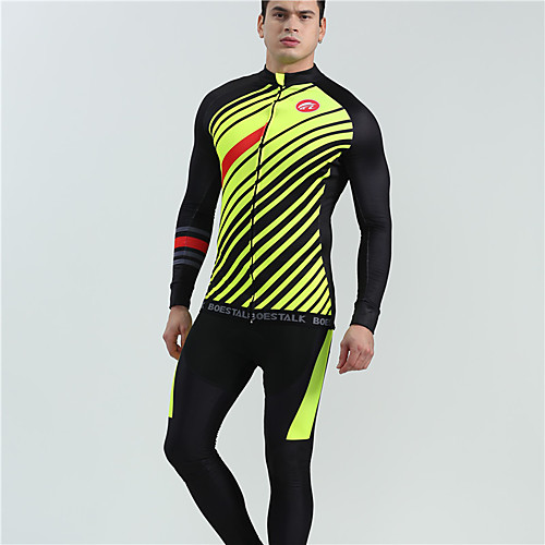 

BOESTALK Men's Long Sleeve Cycling Jersey with Bib Tights Cycling Jersey Winter Fleece Green Blue Plaid / Checkered Stripes Bike Thermal / Warm Fleece Lining Breathable Back Pocket Sports Plaid