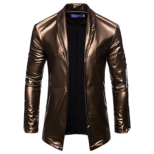 

Men's Blazer, Solid Colored Shirt Collar PU / Cotton Gold / Black / Silver
