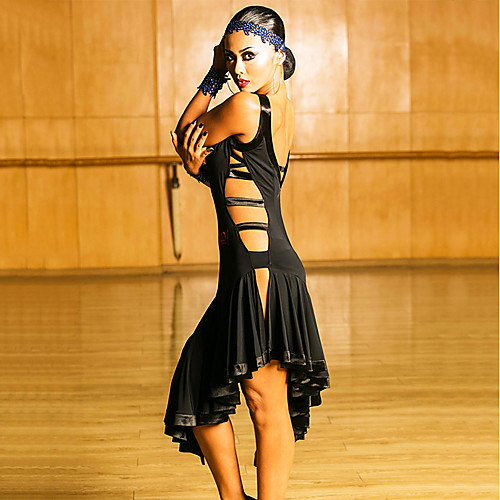 

Latin Dance Dress Ruching Women's Performance Sleeveless Spandex