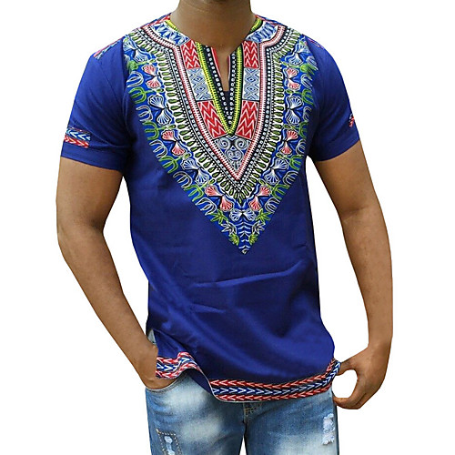 

Men's Floral Slim T-shirt Round Neck Royal Blue